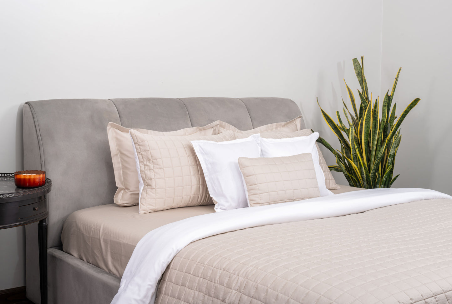 IRISH COFFEE & BRILLIANT WHITE BEDSPREAD SET