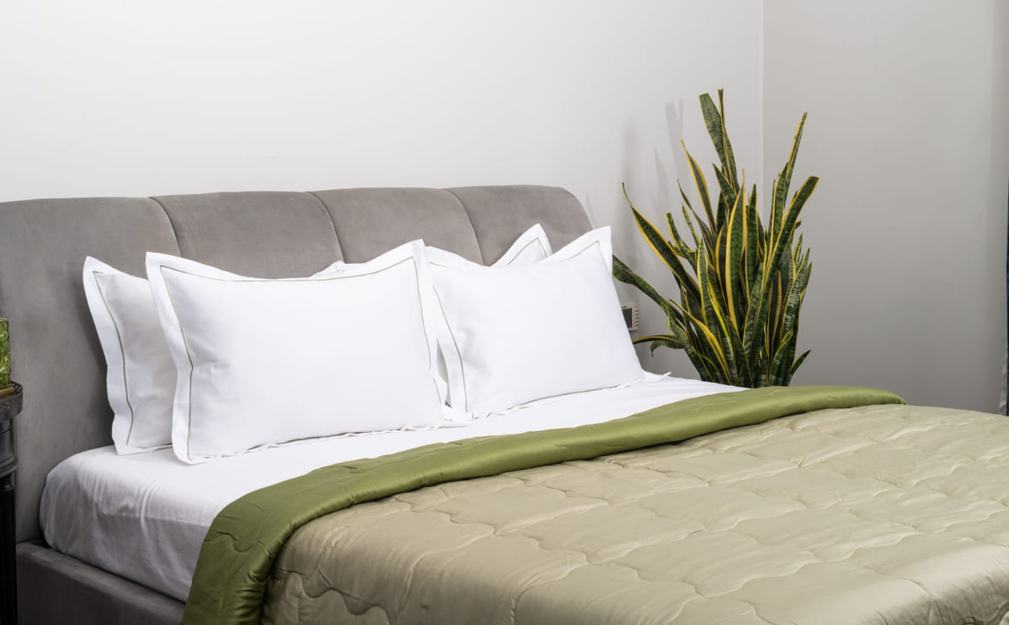 WHITE WITH SAGE GREEN EMBROIDERY BEDSHEET SET